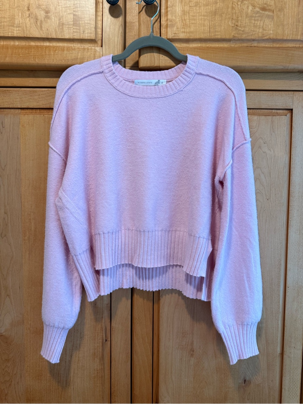 Altar'd State Pale Pink Cropped Crewneck Sweater
